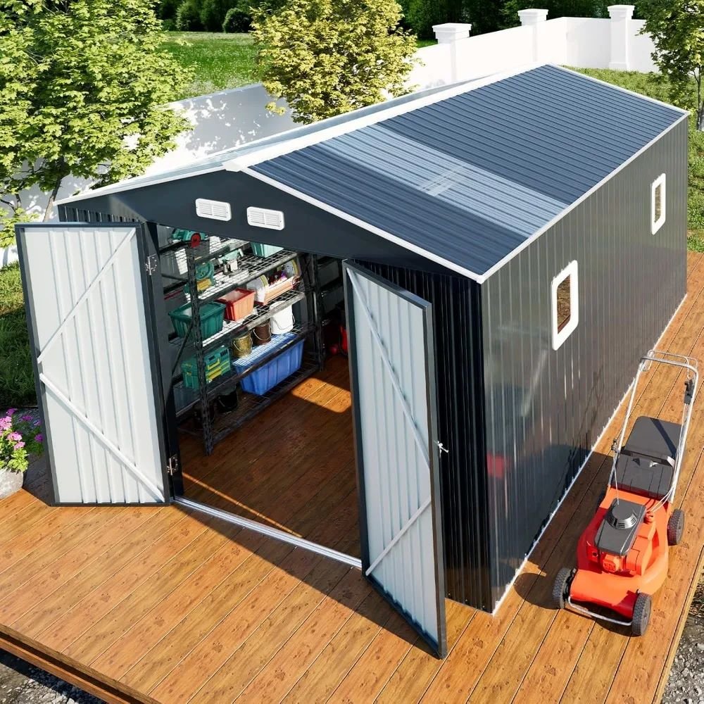 10x12x7 FT Outdoor Storage Shed – Natural Lighting Metal Tool Shed