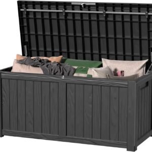 120 Gallon Waterproof Resin Deck Box – Outdoor Storage Box with Lockable Lid