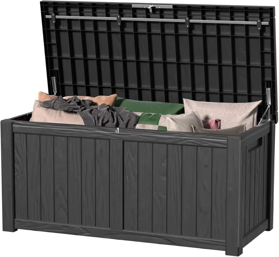 120 Gallon Waterproof Resin Deck Box – Outdoor Storage Box with Lockable Lid