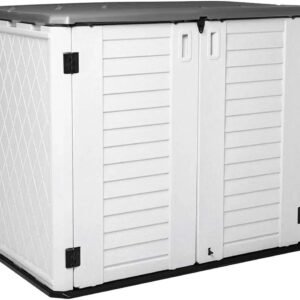 Weatherproof Vertical Resin Outdoor Storage Cabinet - Double-Layered, Lockable for Tools & Trash Cans