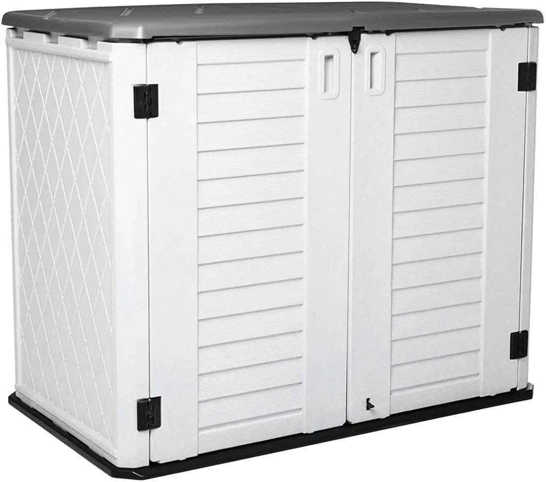 Weatherproof Vertical Resin Outdoor Storage Cabinet - Double-Layered, Lockable for Tools & Trash Cans