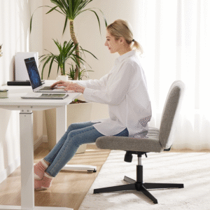 Cross Legged Fabric Office Chair – Adjustable Swivel Chair for Home Office, Vanity, or Living Room