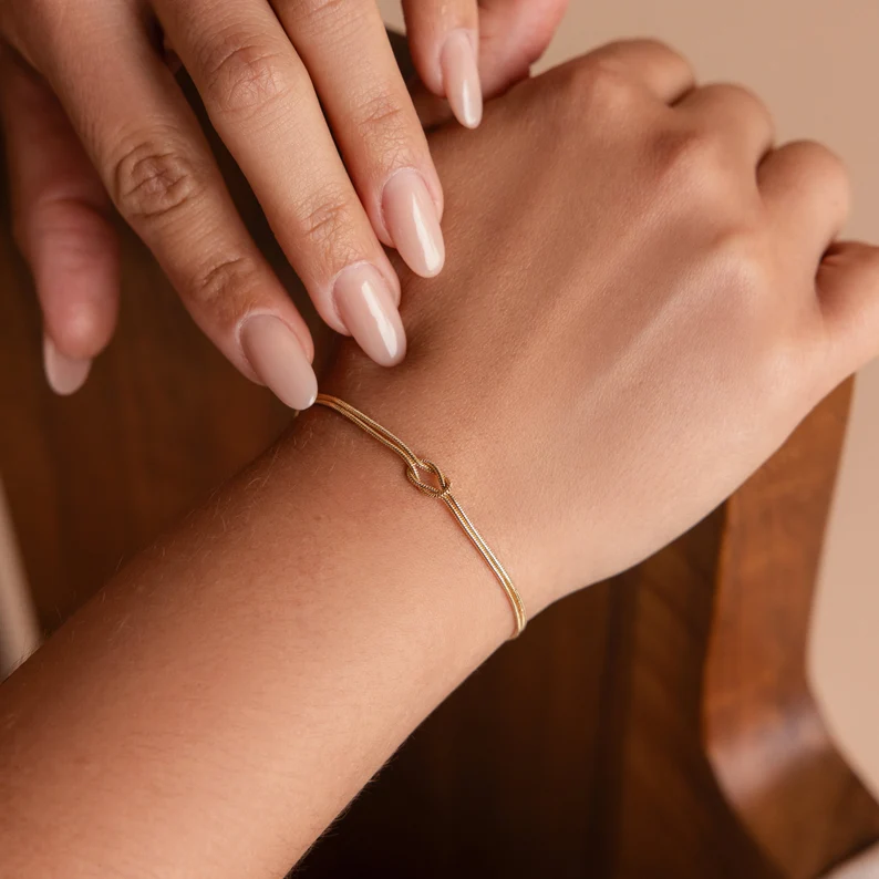 Love Knot Bracelet - Double Snake Chain Bracelet - Couples Gift for Her