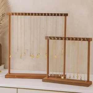 Solid Wood Necklace Display Stand – Retro Jewelry Organizer Rack