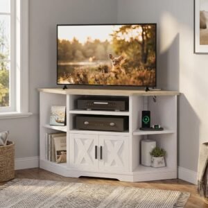 Farmhouse Corner TV Stand with Storage Shelf for 55/50 inch tv