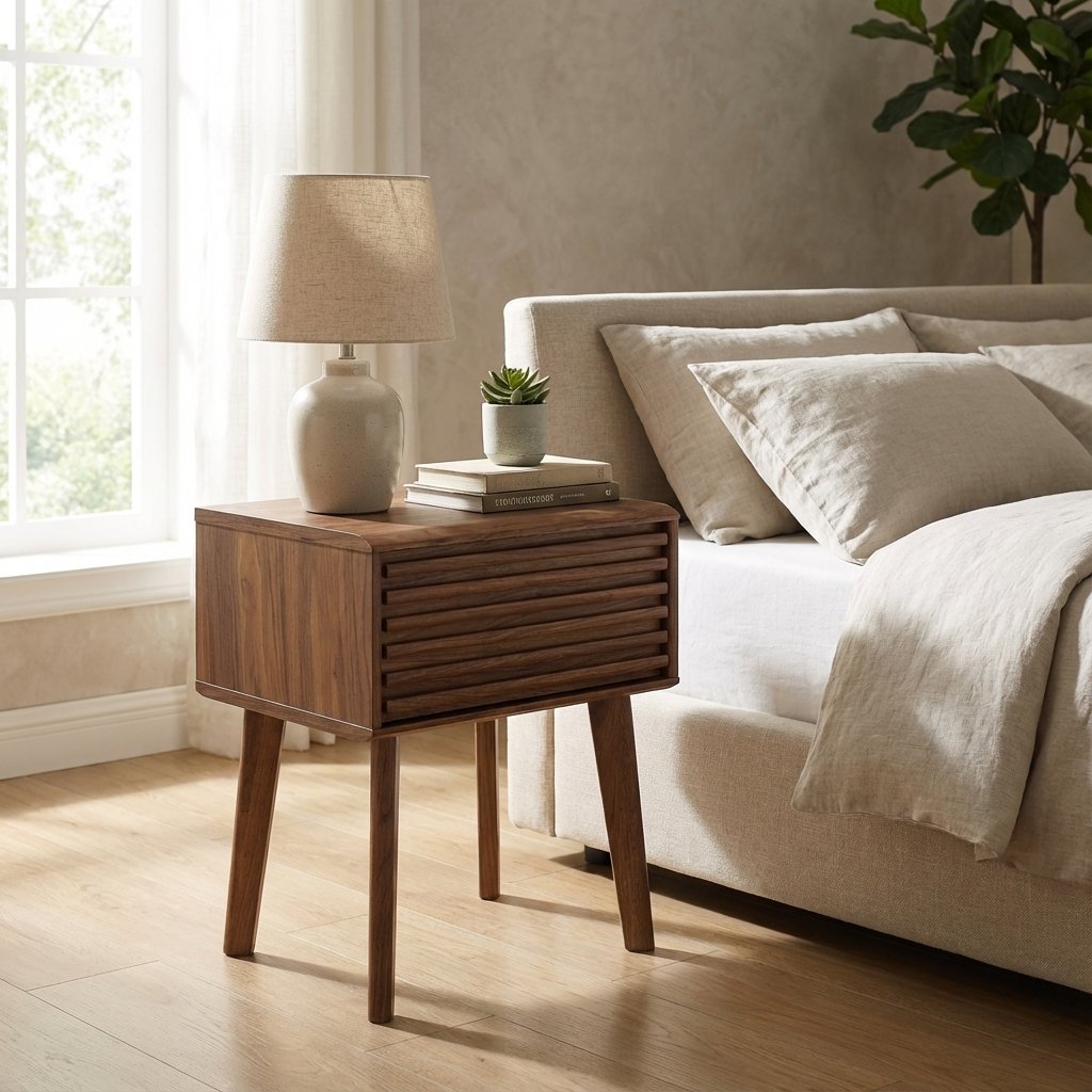 Mid Century Modern End Tables – Solid Wood Side Table with Storage for Living Room Set of 2