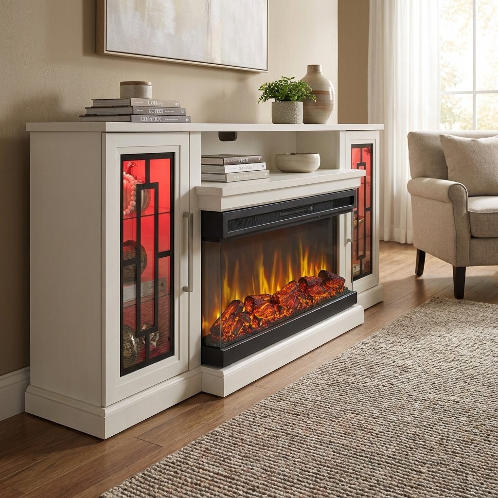 75 Inch Electric Fireplace TV Stand, 3- Side Glass TV Console Table