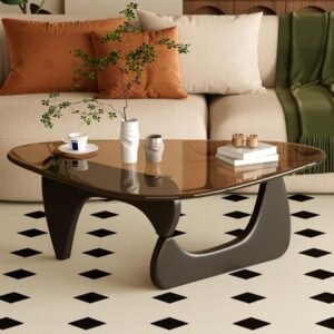 Modern Wood & Glass Coffee Table – Stylish Triangular Cocktail Table for Living Room