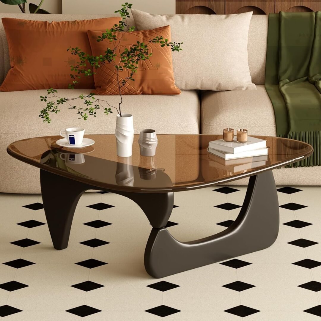 Modern Wood & Glass Coffee Table – Stylish Triangular Cocktail Table for Living Room