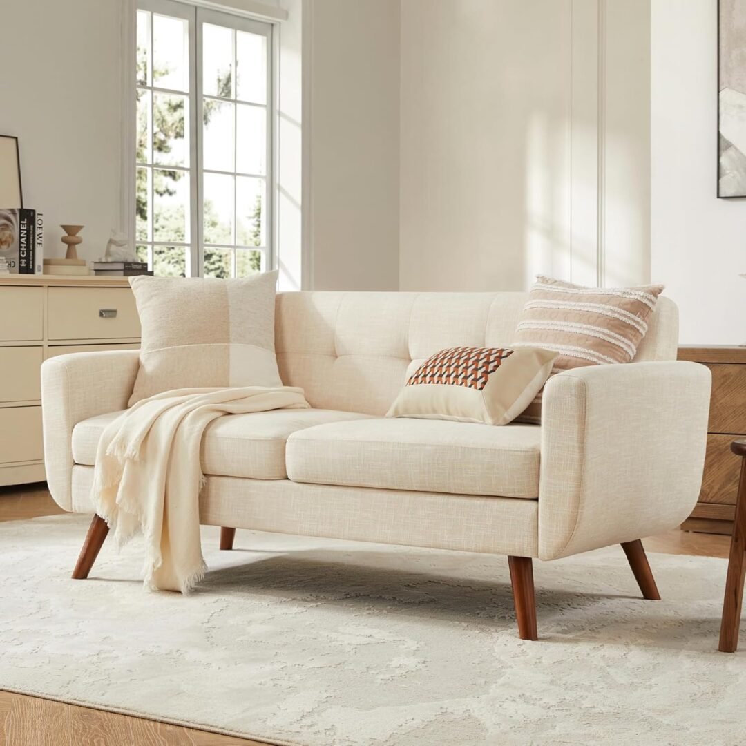 Mid Century Modern Style Love Seat Couches -beige