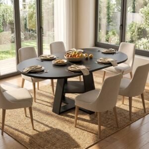 Extendable Round Dining Table with Storage Shelf
